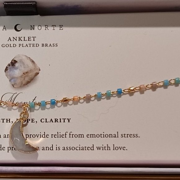 DOUBLE CHAIN LUNA NORTE MOONSTONE GEMSTONE BEADS CHARM ANKLET ONE SIZE FITS ALL - Picture 3 of 13